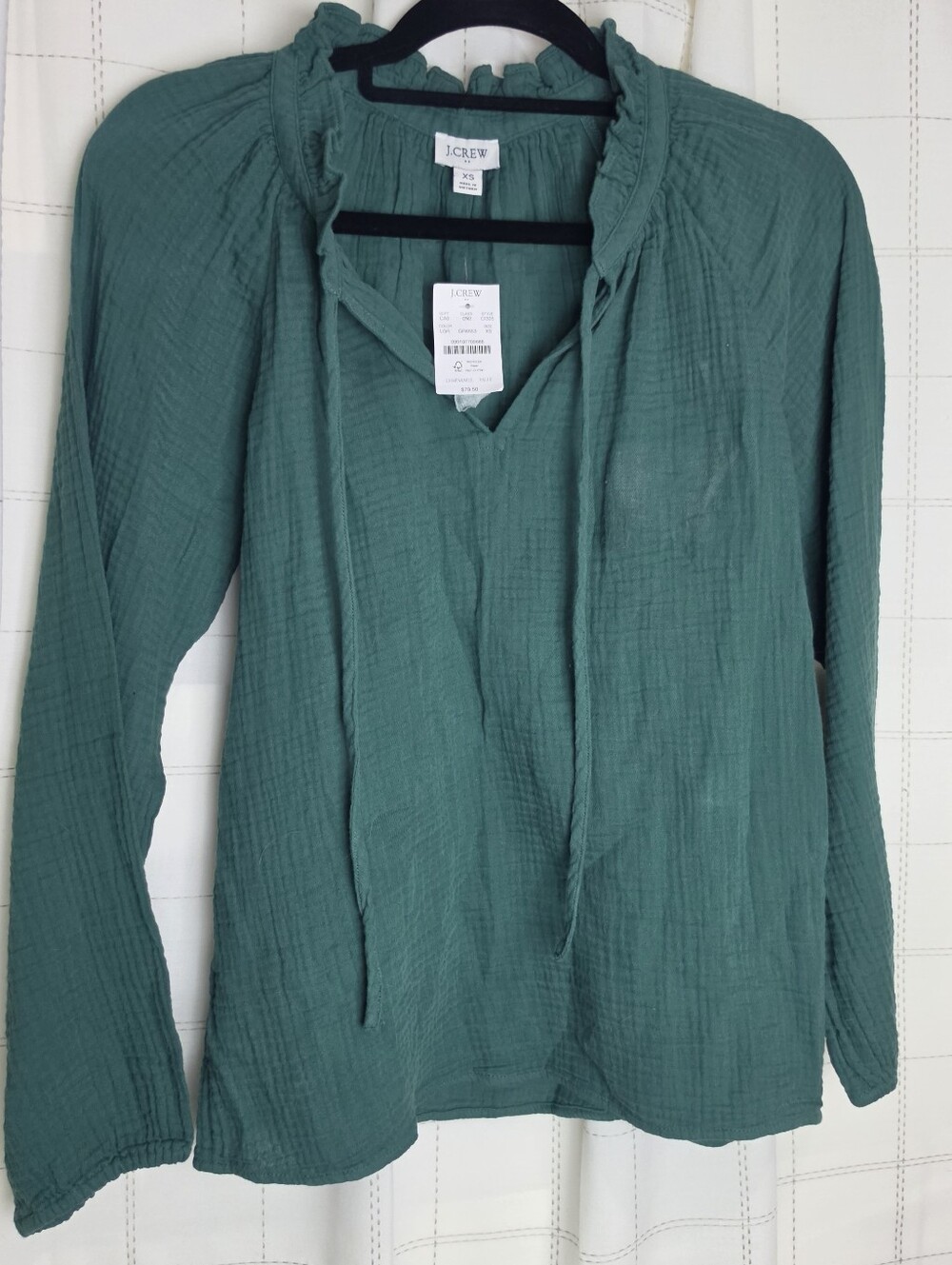 J Crew Long-sleeve gauze tie-neck top